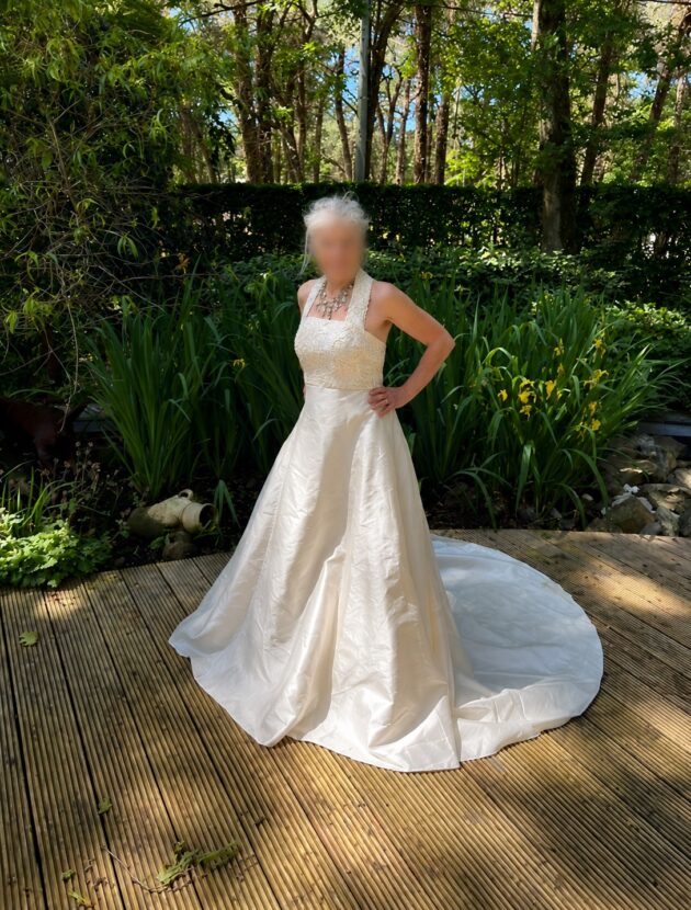 Marilyse trouwjurk – 100% zijde – maat 38 – professionele reiniging
