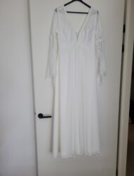Bohemian witte bruidsjurk met kanten mouwen maat 44