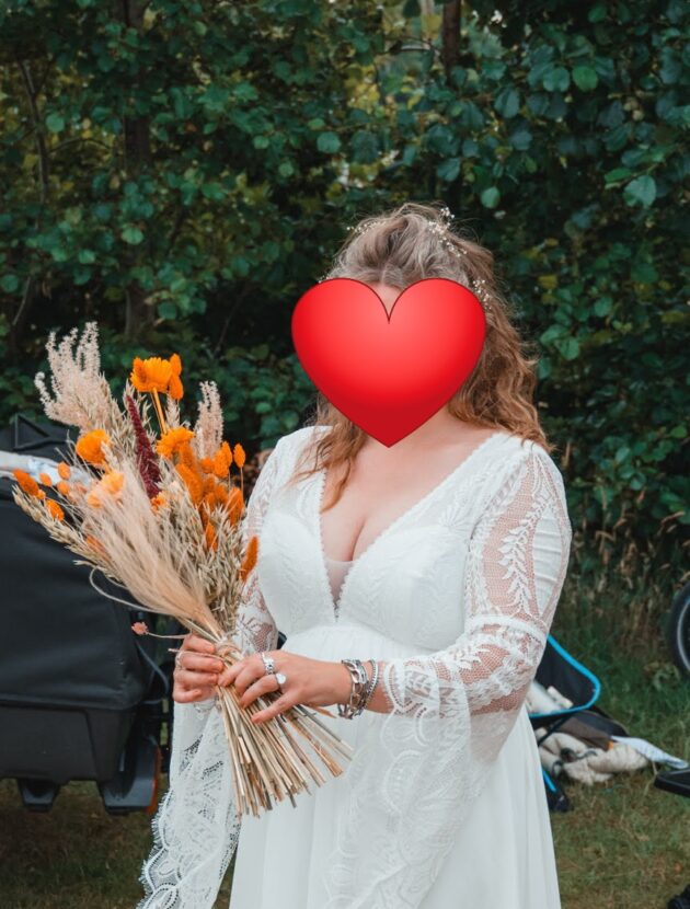 Bohemian witte bruidsjurk met kanten mouwen maat 44