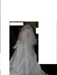 Lange trouwjurk van merk Madelaine, mt 38 in satijn wit
